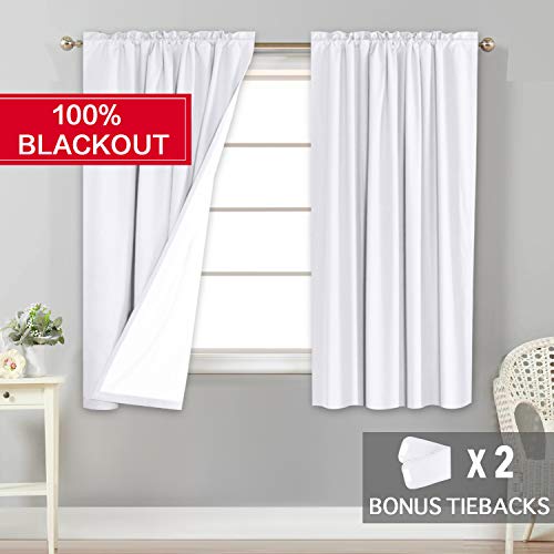 Flamingo P White Waterproof Curtains for Bedroom/Living Room 100% Blackout Drapes 63 inch