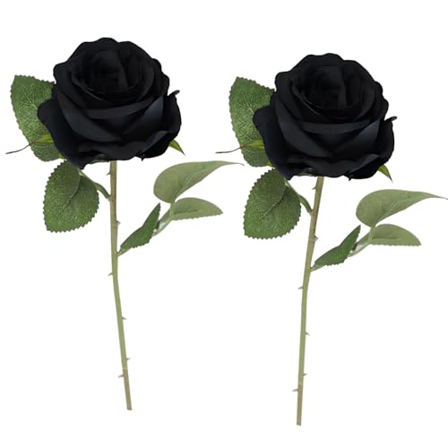 arrderly Lot de 2 roses artificielles noires - Décoration de bureau - Pour mariage, maison, fête, bureau, centres de table, arrangements floraux à faire soi-même