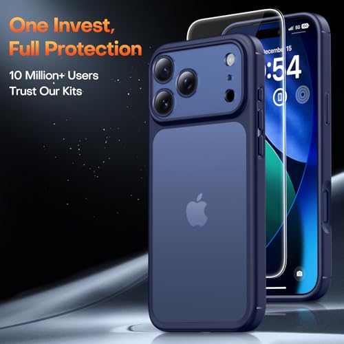 Image of TAURI for iPhone 17 Pro Max Case, with Screen Protector, Matte Blue