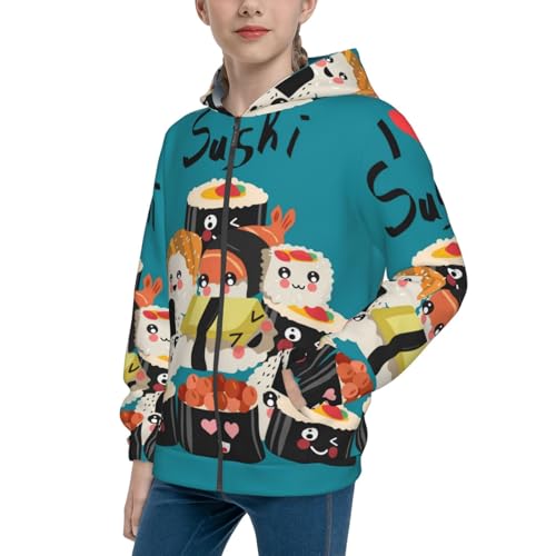 I Love Sushi Kids Pullover Hoodies Boys Zip Up Sweatshirts Girls Athletic Clothes with Pocket