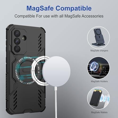 Image of amazon basics Back Case Cover for Samsung Galaxy A56 5G | Magnetic Case with Built-in Metal Ring | Supports Mag-Safe Charger, Wallet & Car Mount | Shockproof Hybrid PC + TPU | Black