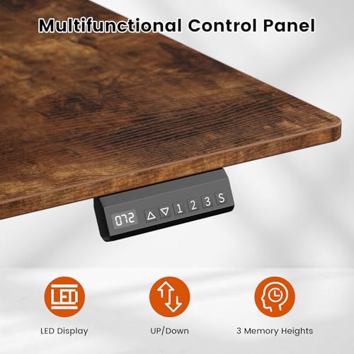 Image of REAHOME Electric Standing Desk with Drawers, 47 x 24 Inches Height Adjustable Sit Stand Desk with Storage, 3 Memory Preset Home Office Computer Desk, Printer Cabinet, Cable Management, Rustic Brown