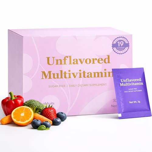 Unflavored Vitamin Powder, Multivitamin Powder Supplement with 19 Vitamins & Minerals + 15 Fruit & Veggie Blend, Supports Healthy Growth & Immune, Zero Sugar, Vegan, 30 Stick Packs (90G/3.2 OZ) (1)