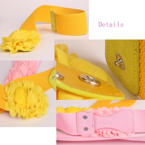2PCS Women's Double Flower Stretchy Belt Elastic Wide Chunky Waistband Belts Cinch Belts for Dress4