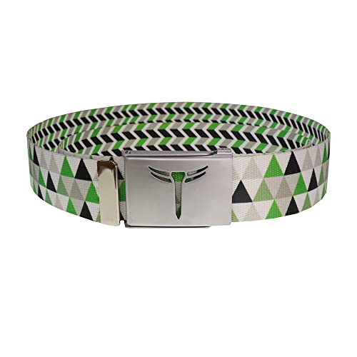 Teeoff Printed Webbing Belt Reversible Metal Buckle (Green with new buckle, 47.2