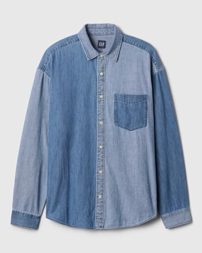 Image of Gap Men Regular Fit Solid Full Sleeves Collared Denim Shirt