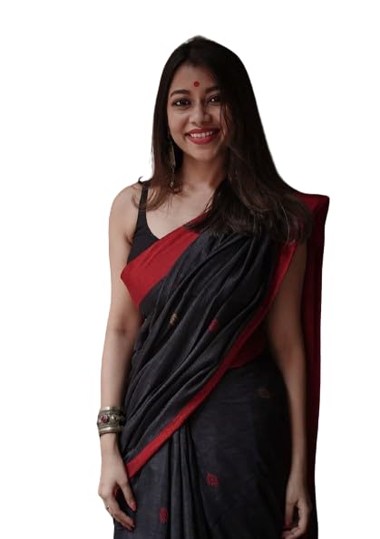 Image of Women's Cotton Woven Soft Sarees With Attach Blouse Piece.