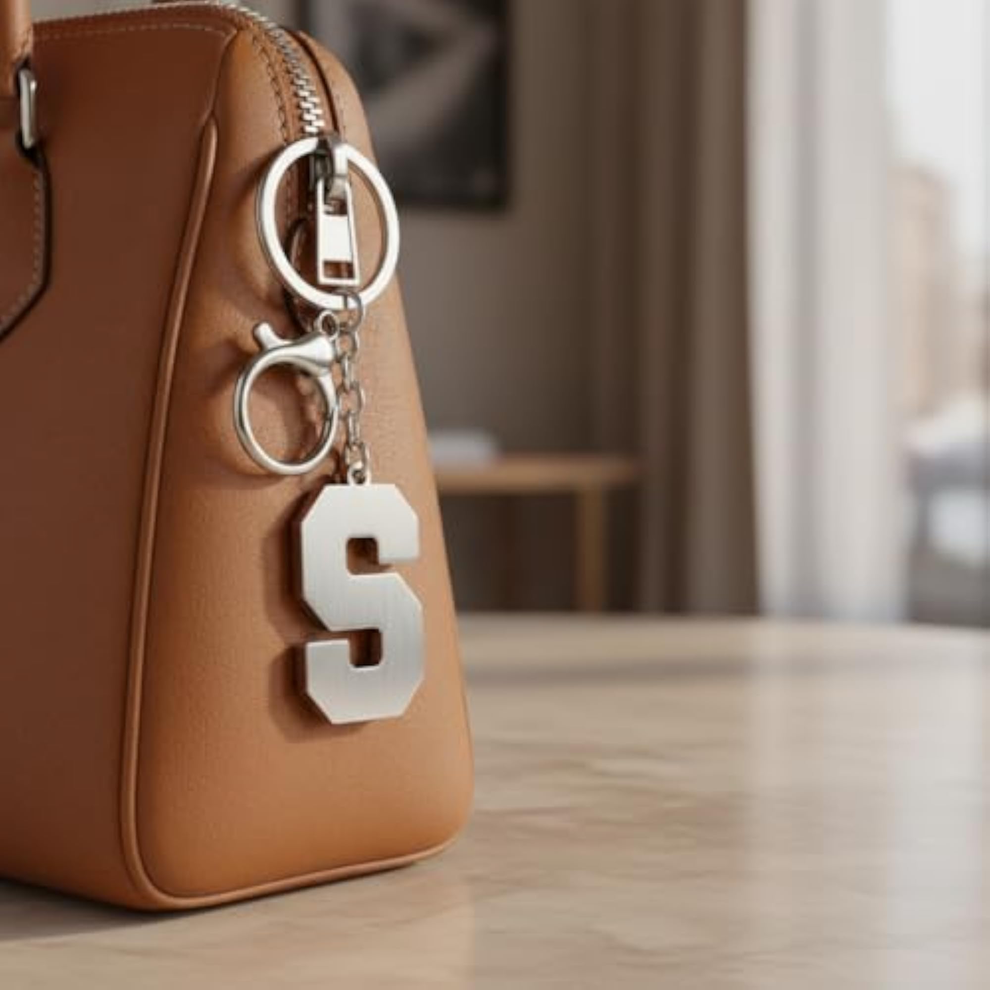 Personalized Stainless Steel Letter S Keychain with Initial Pendant