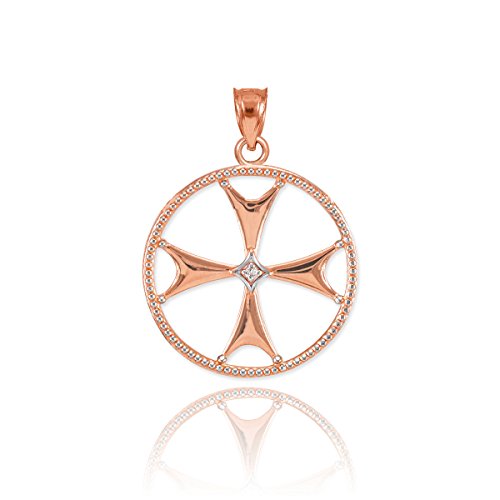 Religious Jewelry 10k Rose Gold Open Design Diamond-Accented Maltese Cross