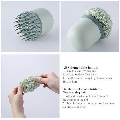 Image of Stainless Steel Wire Sponge Substitutes with Handle Non-Scratch Pot Scrubber Household Kitchen Cleaning Sponge for Non-Stick Pans, Dish, Metal Pot, Sink (Nordic Pink)