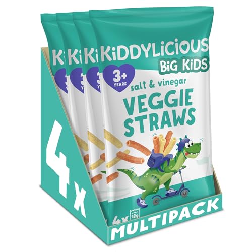 Image of Kiddylicious Salt & Vinegar Straws - Delicious Snacks for Kids - Suitable for 3+ Years - 4 Packs of 4 (16 Total)