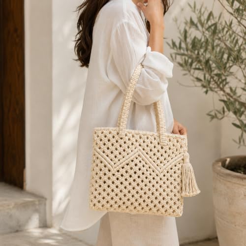 Image of Women's Handmade Macrame Crossbody Sling Bag Tote Bags Beautiful & Fancy Ladies Purse For Girls Women's Mobile Pouch Friends Gifts Birthday Marriage Party and Events,1- Piece