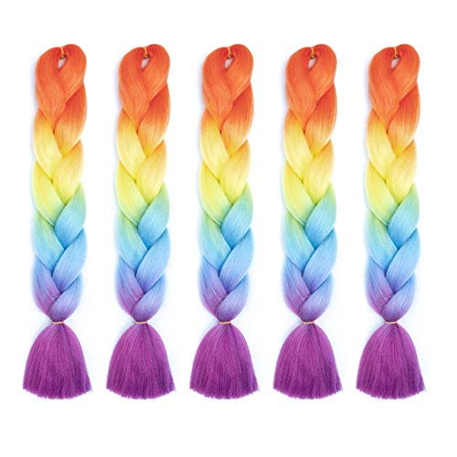 Zhuoqi hair (rainbow) - Kanekalon Ombre Braiding synthetic Crochet braids twist 60cm 5pcs/lot 100g Ombre two three tone Jumbo braid extensions Dreadlocks (rainbow)