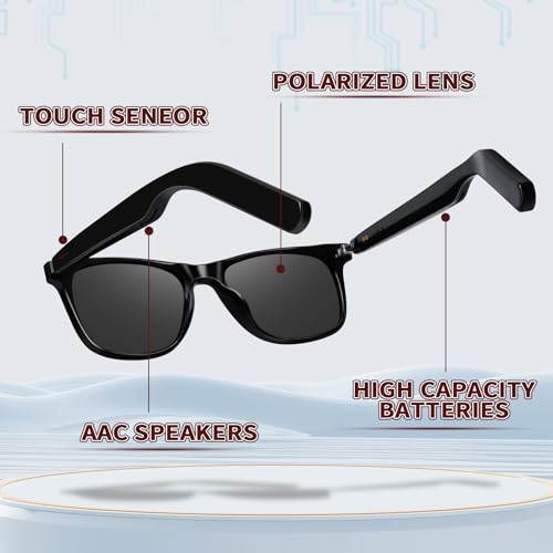 Image of Polarized Smart Glasses for Men Women with AAC Speaker Open Ear Music Touch Control Remote Photo Hand-Free Calling, Unisex Audio Intelligent Bluetooth 5.0 Sunglasses, Great Gift for Friends