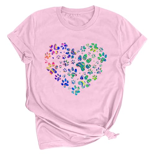 Dyhxuan Camiseta para mujer, colorida, camiseta clásica de verano de manga corta, estampado de corazones, blusa informal, camiseta de verano, versátil, suave, cómoda, de algodón, camisetas de moda,