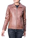 Jild Casual Fashion Womens Leather Jacket - Elastic Rib Turn Down Collar Leather Jacket Women (Flc.Wo-Cognac-L)