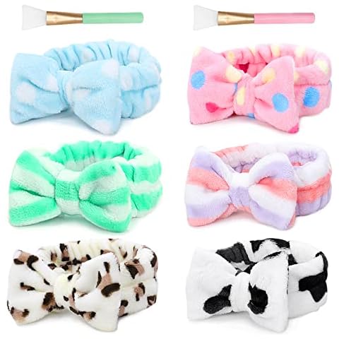 Spa Headband - 6 Pack Bowknot Hair Bands Makeup Head band Women Coral Fleece Elastic Headband Washing Face Hair Wrap For Facial Cosmetic Shower Yoga Sports Cover
