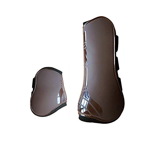 WOOPOWER Horse Leg Boots Adjustable Front Hind Horse Leg Protection Wraps PU Shell Horse Leg Protective Guards Protective Gear for Horse Jumping, Riding and Eventing (Brown, L) - Thumbnail 3