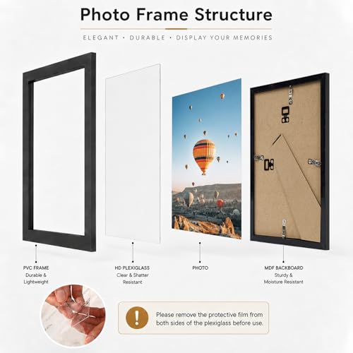 Image of JCJMY 4x5 Picture Frame Black for Wall Hanging or Tabletop, Wall Mounting Horizontally or Vertically, 4 x 5 Wall Gallery Poster Photo Frame with Shatter Resistant Plexiglass, Black