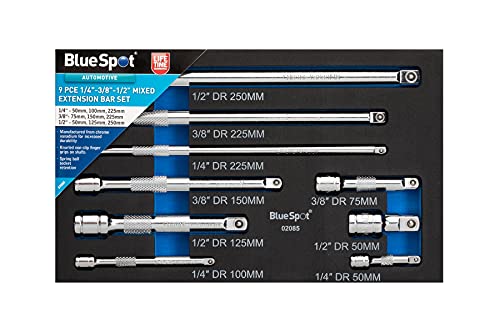 Blue Spot Tools 02085 9 Piece 1/4-3/8-1/2 Mixed Extension Bar Set (EVA Foam)