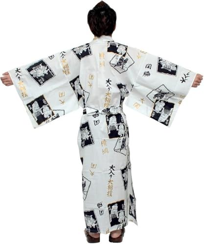 JapanBargain, Japanese Men's Cotton Yukata Easy Kimono Bath Robe Pajama, Made in Japan3