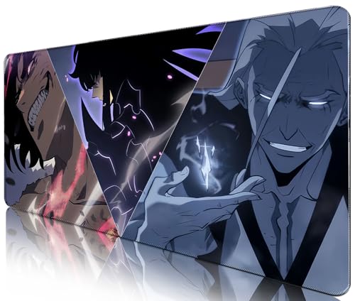 Solo Leveling - Alfombrilla de ratón (tamaño grande, 800 x 300 mm, diseño de Anime, gran alfombrilla de ratón para Gamer con base de goma, antideslizante, superficie texturizada, ideal para ordenador