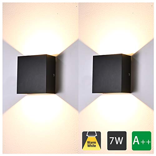 7W Led Applique Mural Moderne, 2 Pcs Aluminium Led Lampe Murale Blanc Chaud 3000K Appareils d'éclairage pour Salon, Chambre à Coucher, Couloir (Noire)