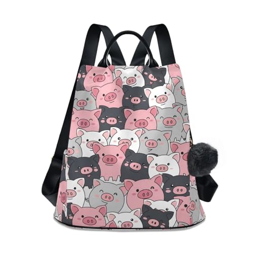 Sac à dos rose mignon femme imprimé cochon voyage et loisirs avec poche zippée dos
