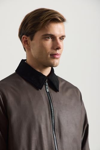 Erkek Kadife Yakalı Mont Ceket Kahverengi – Kapitone Astarlı, Yeni Sezon Şık Tasarım - 4220DNGR - Görsel 4