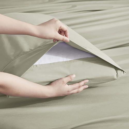Image of Nestl Extra Deep Twin Sheet Set - 4 Piece Breathable & Cooling Sheets - Hotel Luxury Bedding Set w /18-24 Inch Deep Pockets - Easy & Secure Fit - Super Soft, Wrinkle Free & Comfy - Light Sage