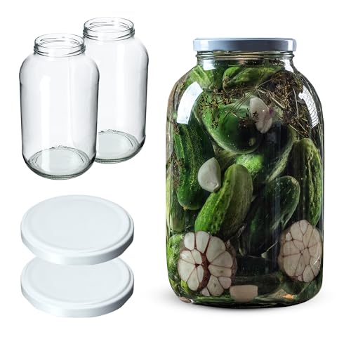 KADAX Tarros de conservas de 4 l con tapa de rosca fi100 mm, tarros grandes con tapa Twist Off, tarros para pepinos, tarros para conservas, tarros de pepinos (tapas blancas, 2 unidades)