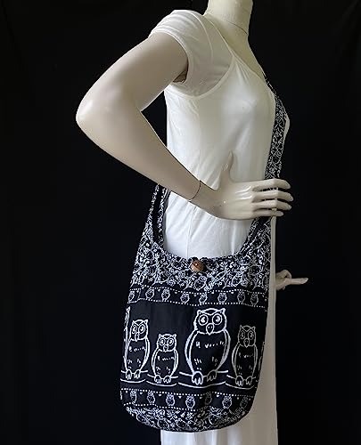 Owl Print Sling Crossbody Messenger Purse - Hippie Hobo Shoulder Bag - Unlined, Medium2