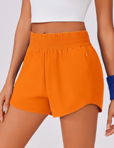 PINSPARK High Waisted Running Shorts for Women 2.5" Mesh Liner Quick Dry Sport Athletic Workout Shorts with Zip Pockets3