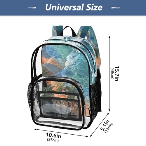 Beach with Palm Trees Ocean Clear Backpack Heavy Duty See Through Transparent PVC BookBag for Kids Boy Girl School Work4