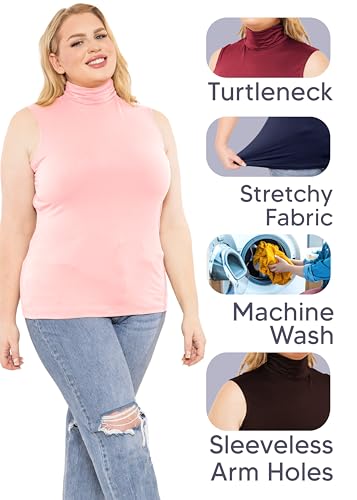 Image of Womens Turtle Neck | Long Sleeve and Sleeveless Top | Plus Size XL-7X | Tops Women White Turtleneck Women