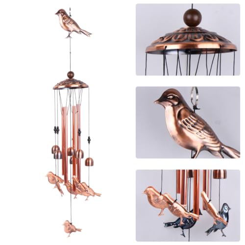 Campana de viento con sonido nítido y patrón de pájaro hecha en latón ornamental 8