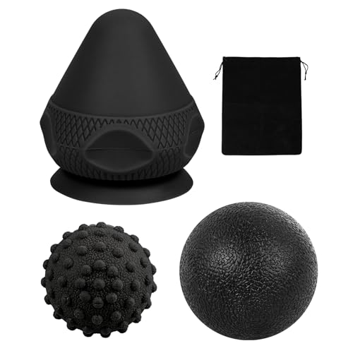 Image of WOVTE Massage Lacrosse Ball for Sore Muscles, Shoulders, Neck, Back, Foot, Body, Deep Tissue, Trigger Point, Muscle Knots, Yoga and Myofascial Release (Blue) (Black(Set))