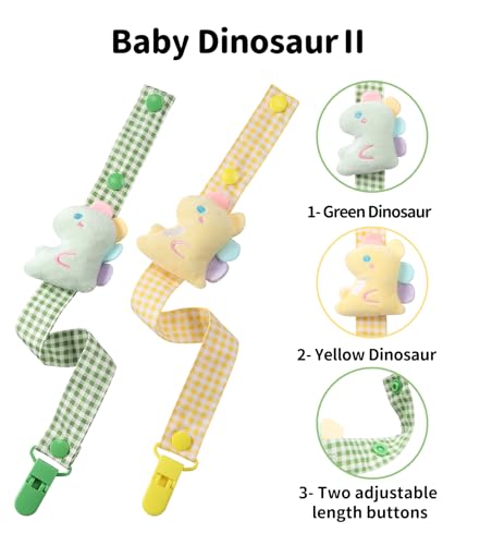 Image of CutiePlusU Pacifier Clip Big Size Anyard Holder Clips 2 Pack Green Yellow