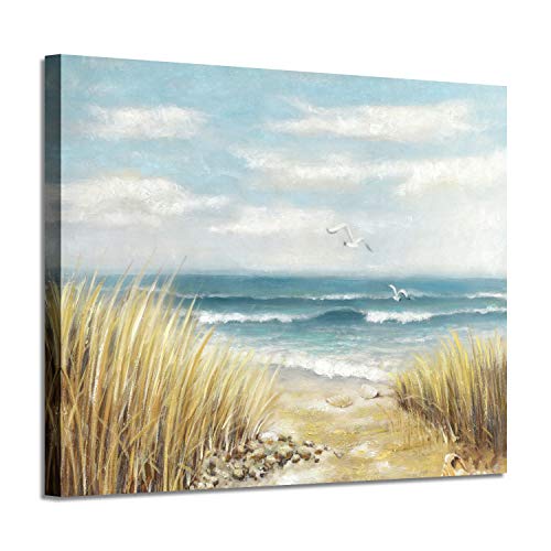 Artistic Path Seashore Artwork Coastal Wall Art: Abstract Beach Art Painting Print On Wrapped Canvas For Room Decoration (24" W X 18" H,Multi-Sized) #TOP20