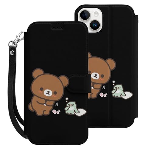 iPhone15Plus用ケース 手帳型 リラックマ スマホケース ストラップ付き 財布型 アイフォン15Plus用ケース おしゃれ 軽量 背面 携帯カバー カード収納 スタンド機能 PUレザー 耐衝撃