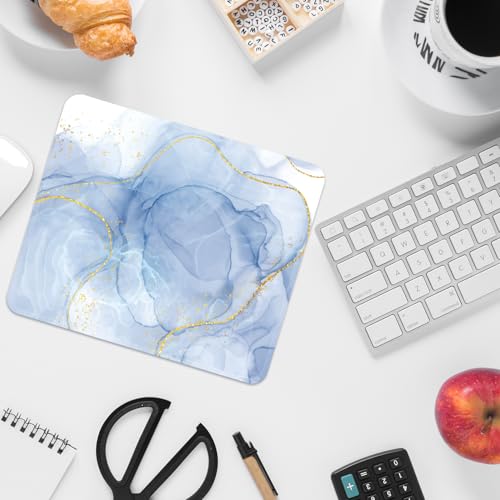 Image of FROGIGO Mouse Pad with Stitched Edges - Elegant Marble Mousepad for Women, 9.25 x 7.75 inch Washable Square Desk Pad, Non-Slip Rubber Base, Office Home Laptop Accessories - Blue Marble