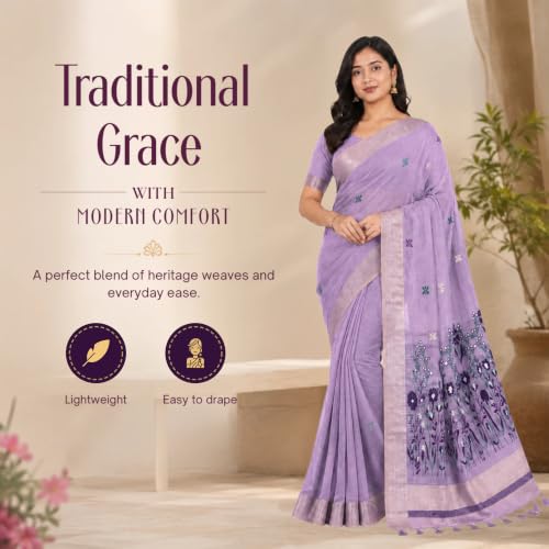 Image of Premium Cotton Jamdani Saree with Woven Floral Pallu & Matching Blouse Piece | Soft Lightweight Ethnic Wear for Women