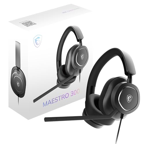 MSI Maestro 300 Casque de Jeu – Pilotes en néodyme de 40 mm, Microphone unidirectionnel (cardioïde), Confort léger, connectivité croisée