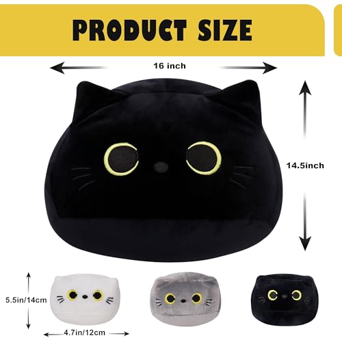 Image of WeBingo Black Cat Plush Toy 4-Piece Set, 16'' Giant Cat Stuffed Animal Plushies Pillow with 3 Babies for Girl Boy Kid Adult, Large Big Soft Gift for Birthday Christmas Valentine's Day Home Decor