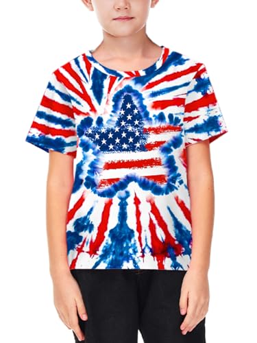 Image of Deerose Kids Striped Shirts Short Sleeve Boy Girls July 4th Patriotic Tee Top 3-14 Years