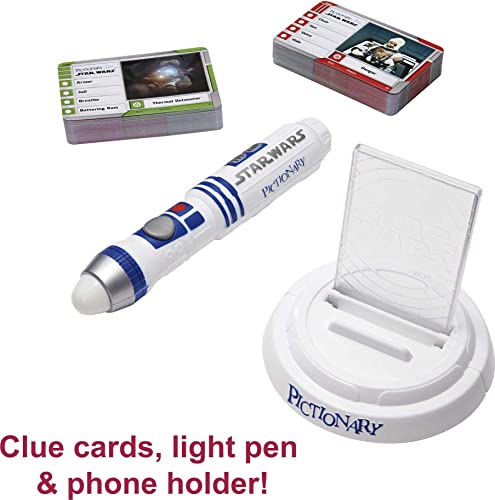Mattel Games PICTIONARY AIR STAR WARS Family Drawing Game, Lightpen, 112 Double-Sided Clue Cards, Hands-Free Phone Stand - Image 3
