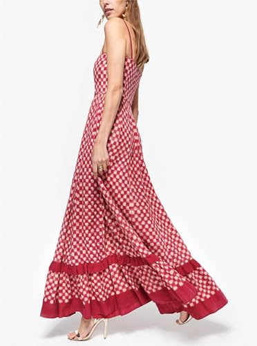 Image of Women Spaghetti Strap Flowy Long Dress Boho Floral Square Neck Maxi Dress Summer A-Line Dresses for Beach Vacation