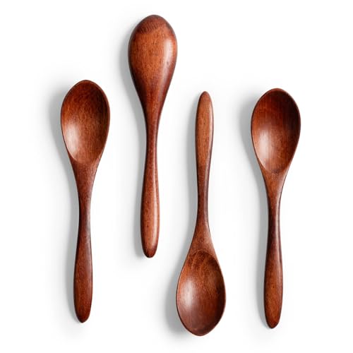 Hefild 4 PCS Small Wooden Spoons, 5.8 Inch Honey Spoons for Tea, Hardwood Wooden Honey Teaspoon for Coffee, Little Tiny Wood Spoons, Bamboo Table Spoon for stirring, Wooden Spoons for Utensils Set