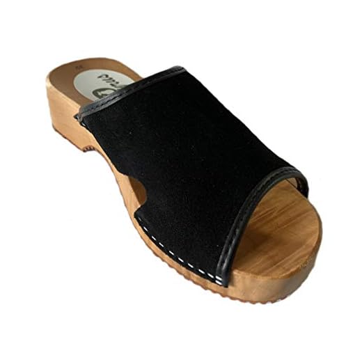 GreenPyrus J1 mocka läder slip-on kvinnor mule tofflor sabotskor, - Svart - 35.5 EU