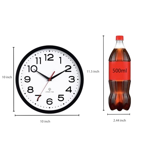 Image of Roymnie 10 Inch Atomic Wall Clock, Battery Operated Silent Non Ticking | Black analog wall clock; bold numerals for easy reading; silent non-ticking; 1 AA battery (not included); for classroom